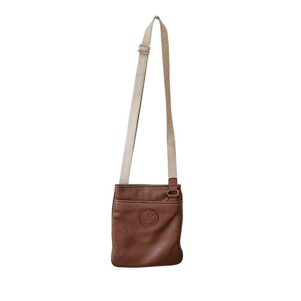 Michael Kors Brown Pebbled Leather Crossbody Messenger Bag Adjustable Strap